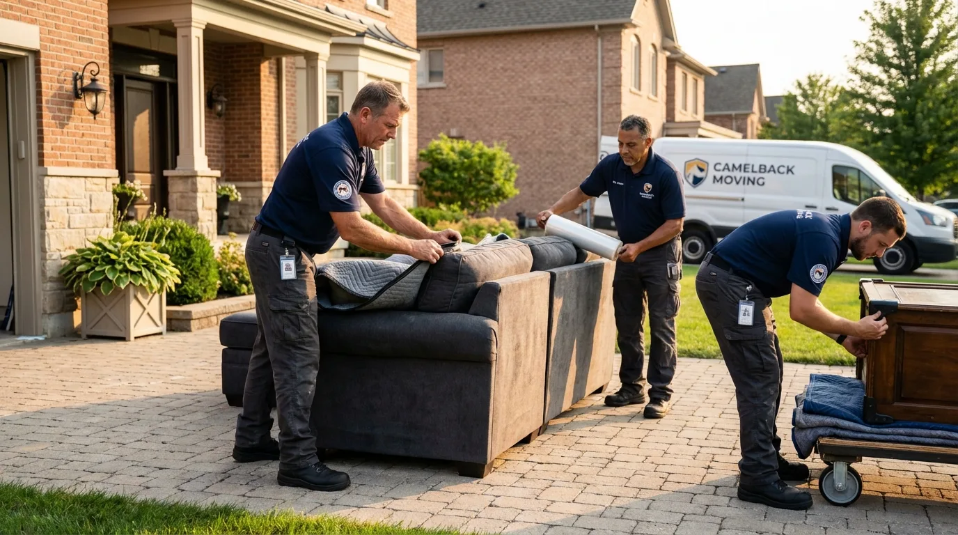 Large estate moving crew wrapping furniture in Yorktown, IN
